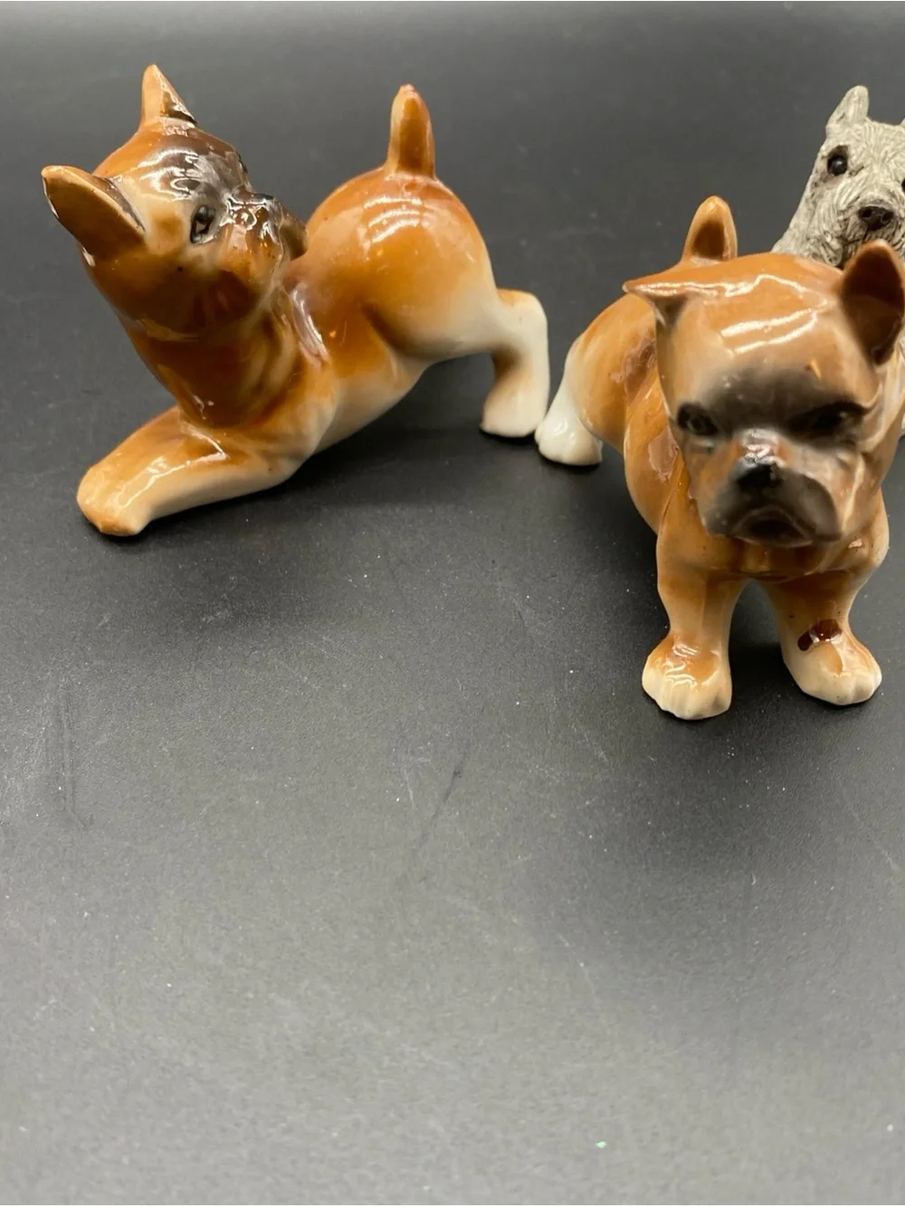 Assorted Dog Figurine Set - Brown, White, Tan, Gray Ceramic and Stone